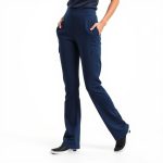 Navy Blue wide leg yoga pants with pockets, active leggings on white background, hyperrealistic studio photo.