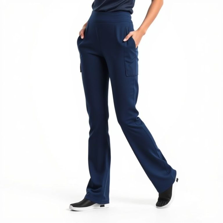 Navy Blue wide leg yoga pants with pockets, active leggings on white background, hyperrealistic studio photo.
