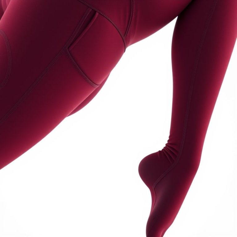 Burgundy black seamless leggings for women with pockets, hyperrealistic studio shot on white background.