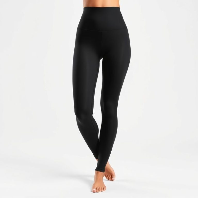 Ultra high waisted black seamless leggings in white, studio shot on pure white background, hyperrealistic 8k detail.