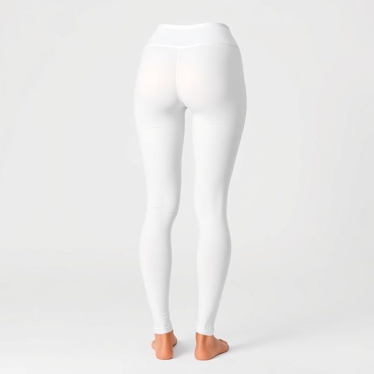 High-waisted white bum scrunch leggings for women, studio photo on pure white background.