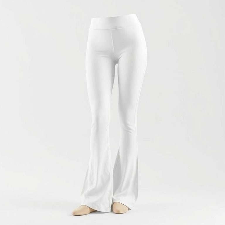 White cotton yoga pants australia flare legging on a clean white studio background.