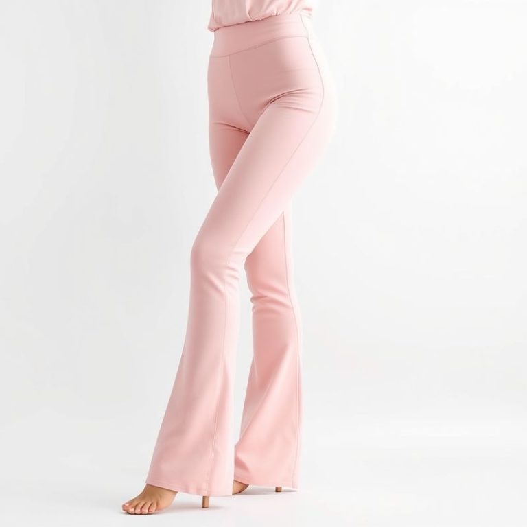 Pastel Pink flare yoga pants for petite women on a clean white background.