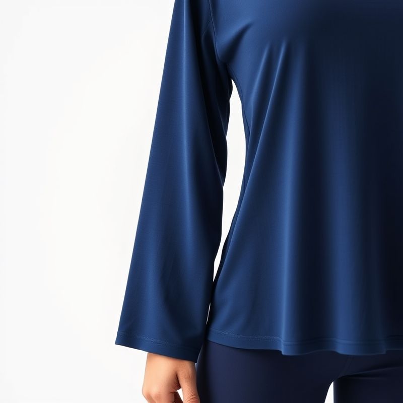 Navy Blue organic cotton yoga pants and matching yoga top with sleeves on white background.