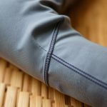 Close-up of the soft, high-quality fabric and stitching on our organic yoga pants foldover leggings.
