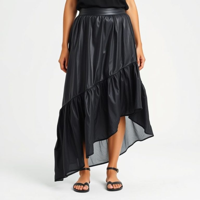 Black rubber skirt, boho clothes Australia, on a white studio background.