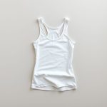 White yoga singlet folded neatly on a clean, neutral surface.