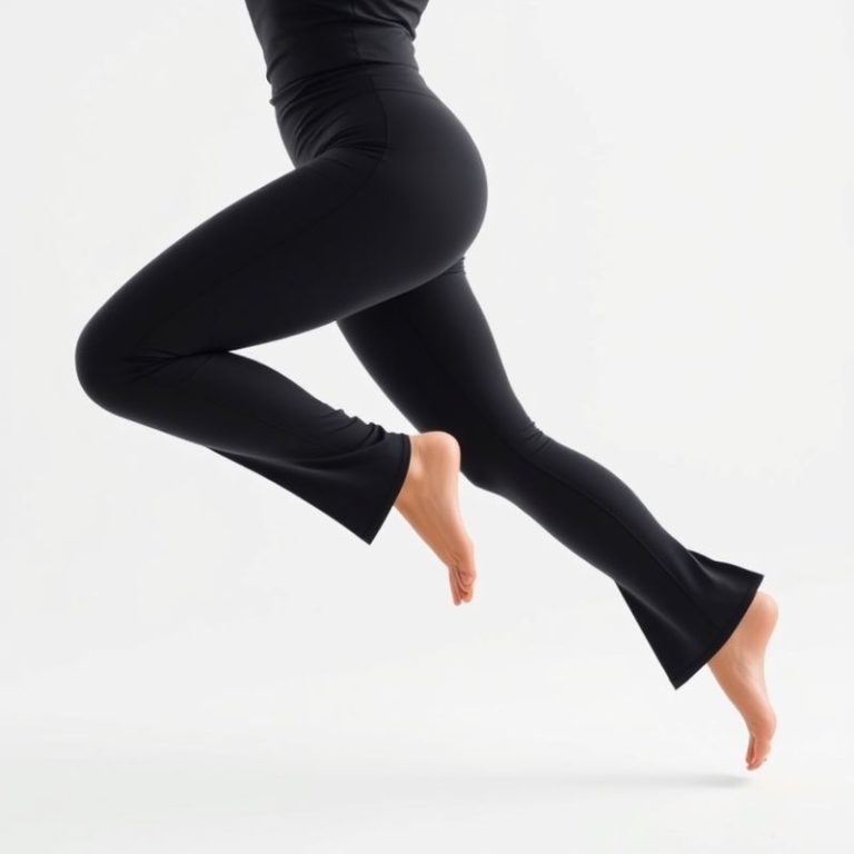 Black yoga tank top and flare leggings set on a white background.
